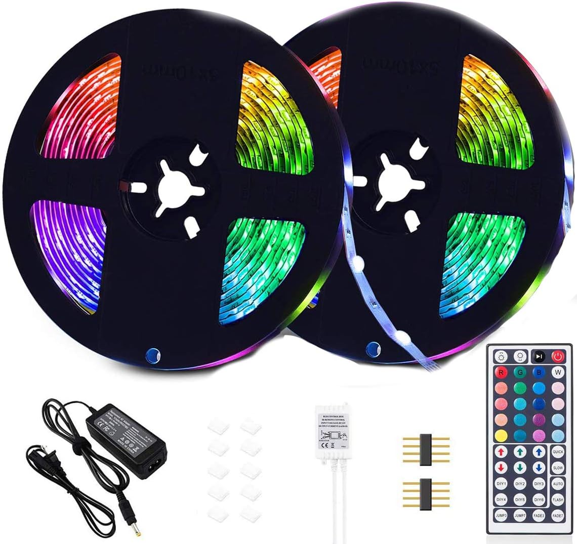 LED Strip Lights, 32.8 ft RGB Flexible Led Light Strip 600 LEDs, SMD 5050 Mood Lights with 44 Key IR Remote RGB Control for Indoor and Outdoor DIY Decoration, IP65 Waterproof Dustproof, 12V 5A RGB