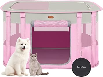 Seiyierr Foldable Pet Playpen - Cat & Puppy Playpen, Travel Dog Crate with Carrying Case, Cat Tent Dog Pen for Outdoor Camping Use