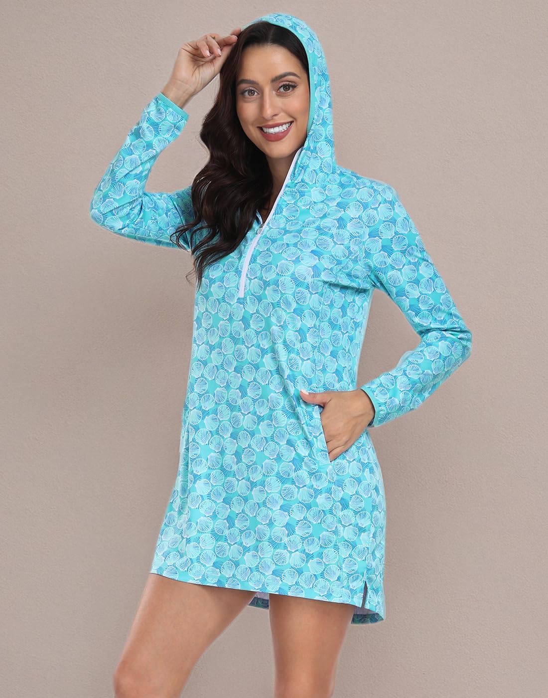 HDE Beach Coverups for Women UPF 50 Long Sleeve Swim Cover Up Dress with Hood Quick Dry Sun Protection Tunic with Pockets - Image 6