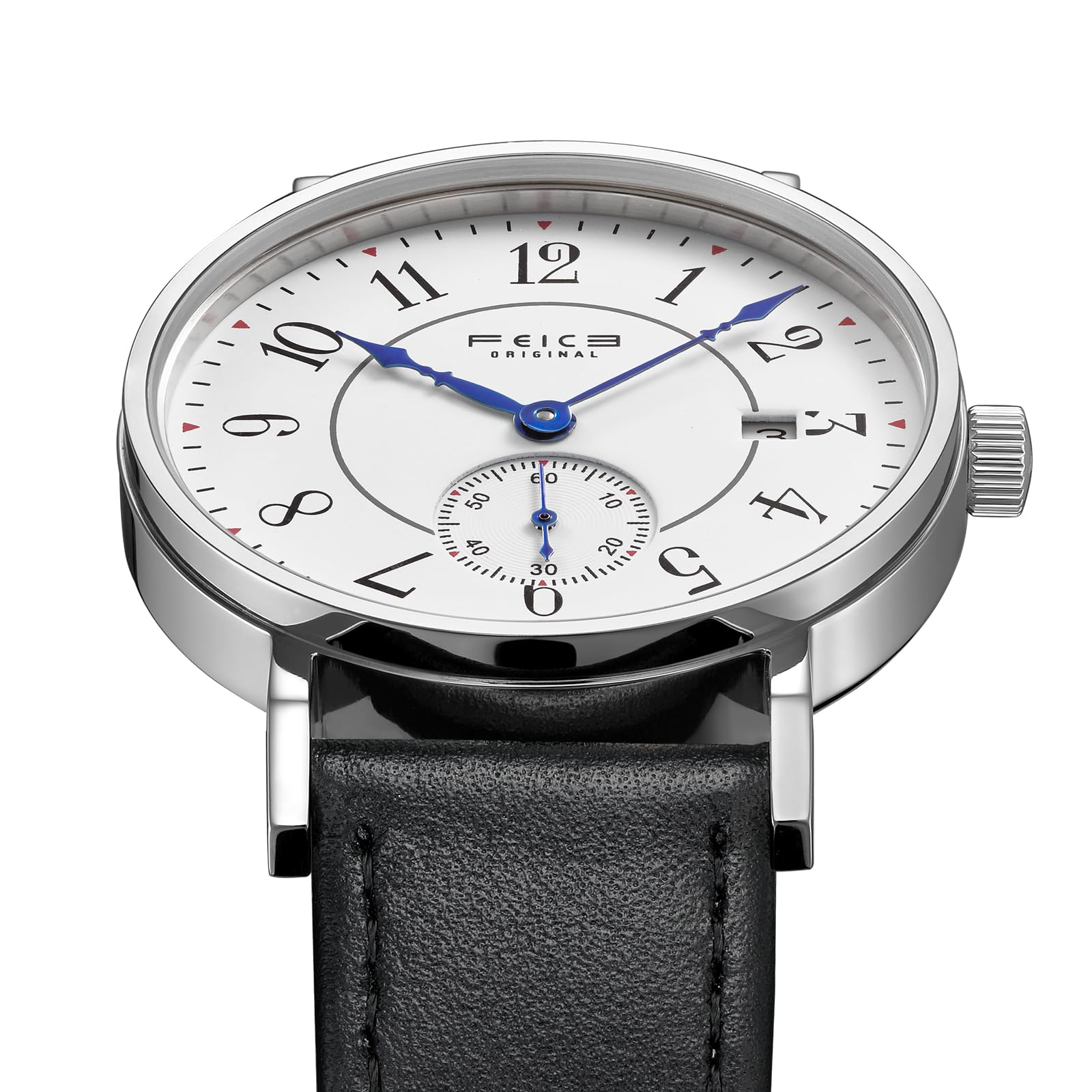 FEICE FM211 Unisex Uhr Mechanische mit Saphirglas Lederarmband Ø38mm | Automatikwerk Armbanduhr, Arabische Ziffernanzeige, Sekundenanzeige-Hilfszifferblatt