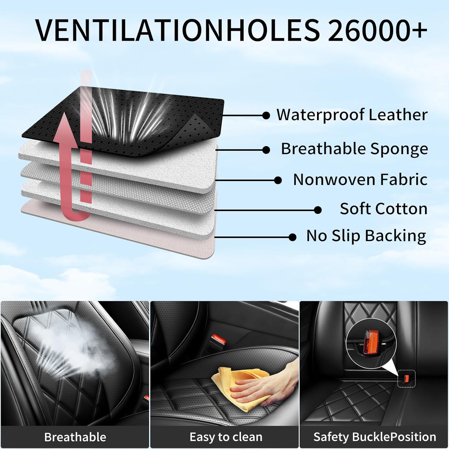 4Runner Car Seat Covers Custom Fit for Toyota 4Runner 2003-2026, Premium Full Coverage Leather Automotive Seat Protectors, All Seasons Waterproof Breathable, Airbag Compatible (Full Set, Black)