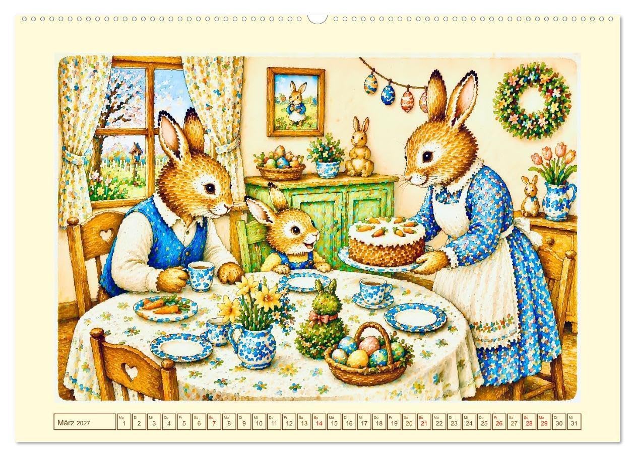 Bei Familie Hase (hochwertiger Premium Wandkalender 2027 DIN A2 quer), Kunstdruck in Hochglanz: Ein Jahr voller Liebe für die ganze Familie (CALVENDO Kunst)