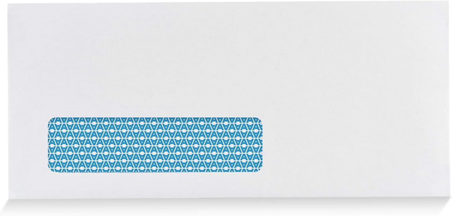 Aimoh #10 Single Left Window Security Tinted Envelopes, Gummed Closure, Size 4-1/8 X 9-1/2 inches, 24 LB - 500 Count (35310)