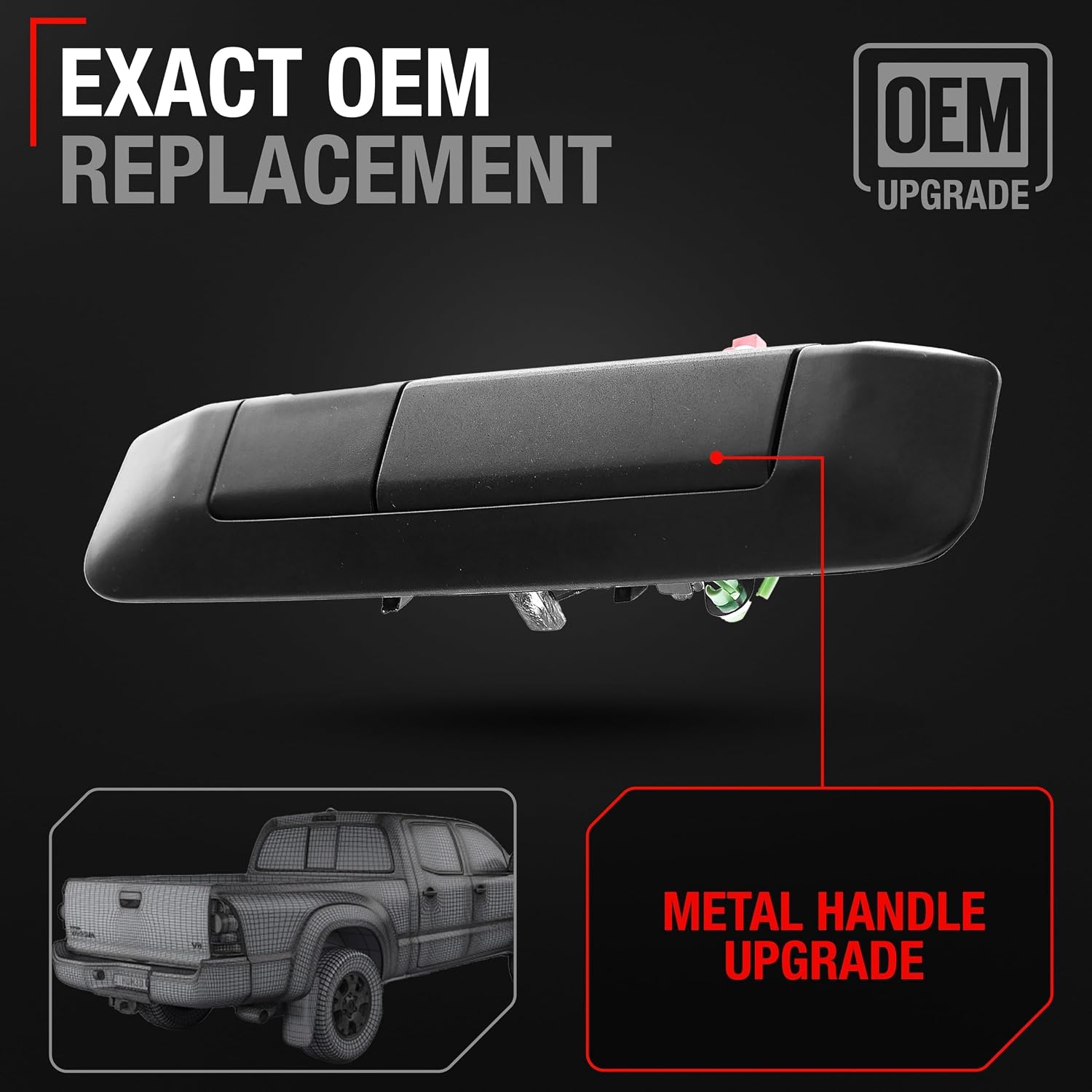 T1A Tailgate Handle Assembly Replacement, Upgraded Metal - Compatible with 2009-2015 Toyota Tacoma - Exterior Rear Latch, Textured Black w/Camera Hole - OEM 69090-04020, 88188