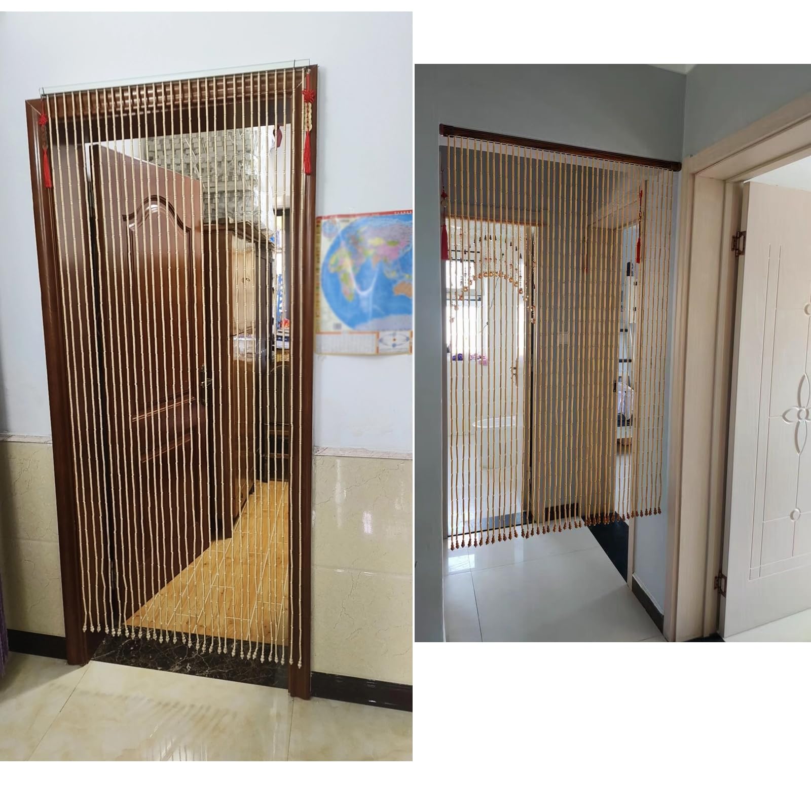 Bambus-Türvorhang 140x250cm, hängender Raumteiler für Balkon- und Türtüren, dekorative Bambus-Vorhänge mit Zubehör (93 Stränge)