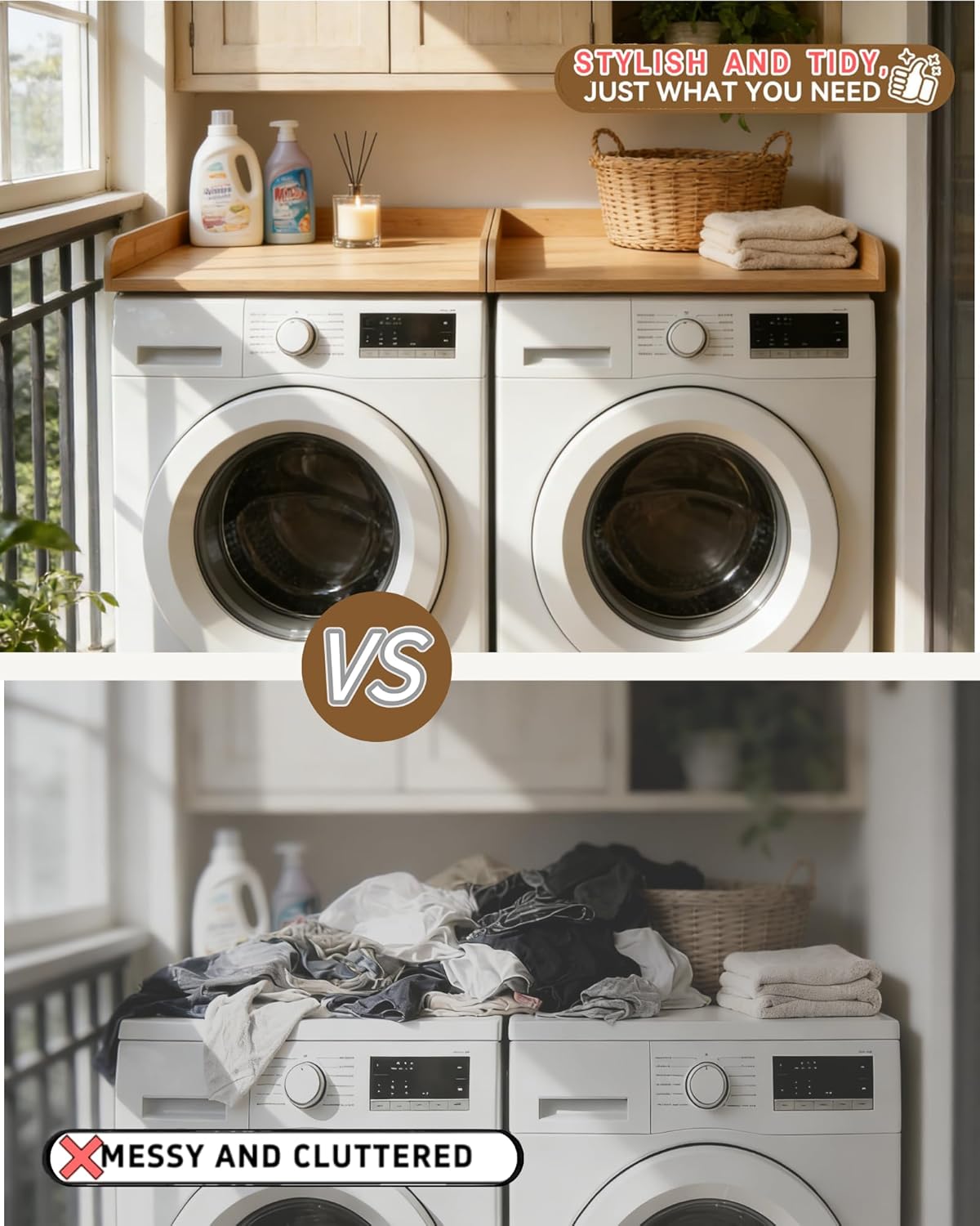 UTCG Washer Dryer Countertop Wooden: Washer and Dryer Shelf Top Cover 27.5x54 Inch No-Installation Countertop Set of 2 - Generation Farmhouse Homeowners & Laundry Room Organization - Bamboo