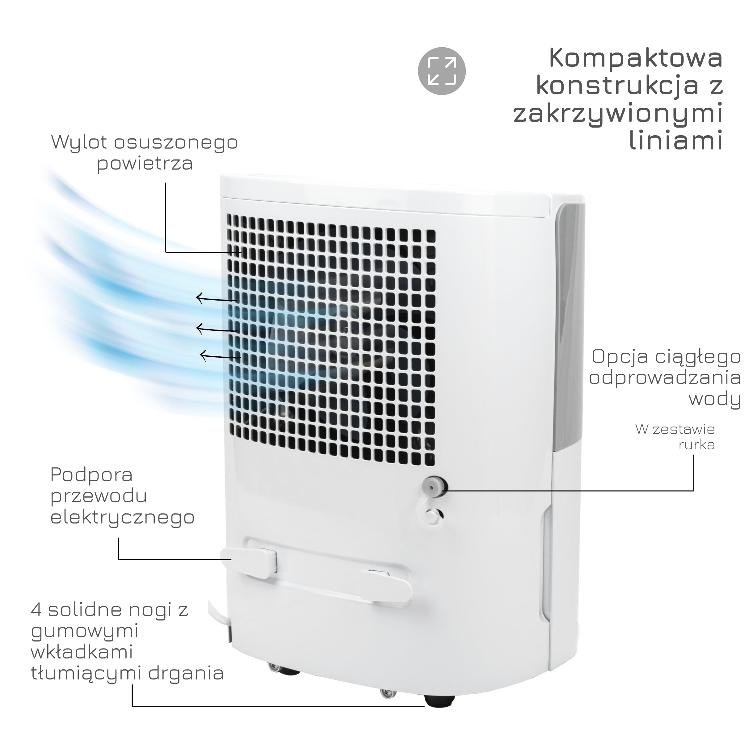 Turbionaire Smart 16M Przenośny osuszacz, 16L / 24h, 120 m³ / h, Cichy 40 dB, max 250 Watt, do pomieszczeń do 65 mc, Filtr przeciwpyłowy, Wbudowany higrostat