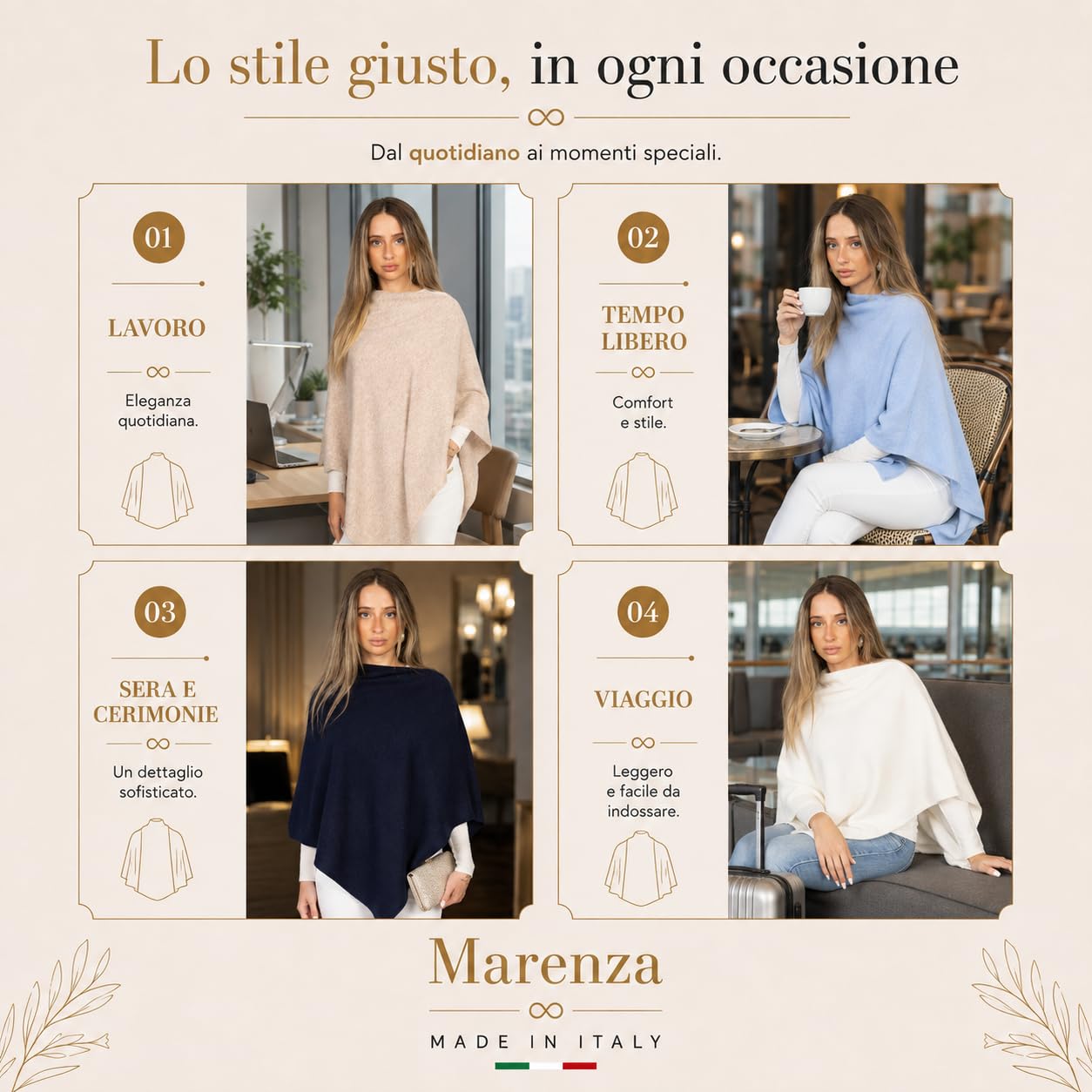 Poncho de mujer de mezcla de cachemira, fabricado en Italia, capa elegante con lana y seda, ligero, cálido y suave, para otoño e invierno