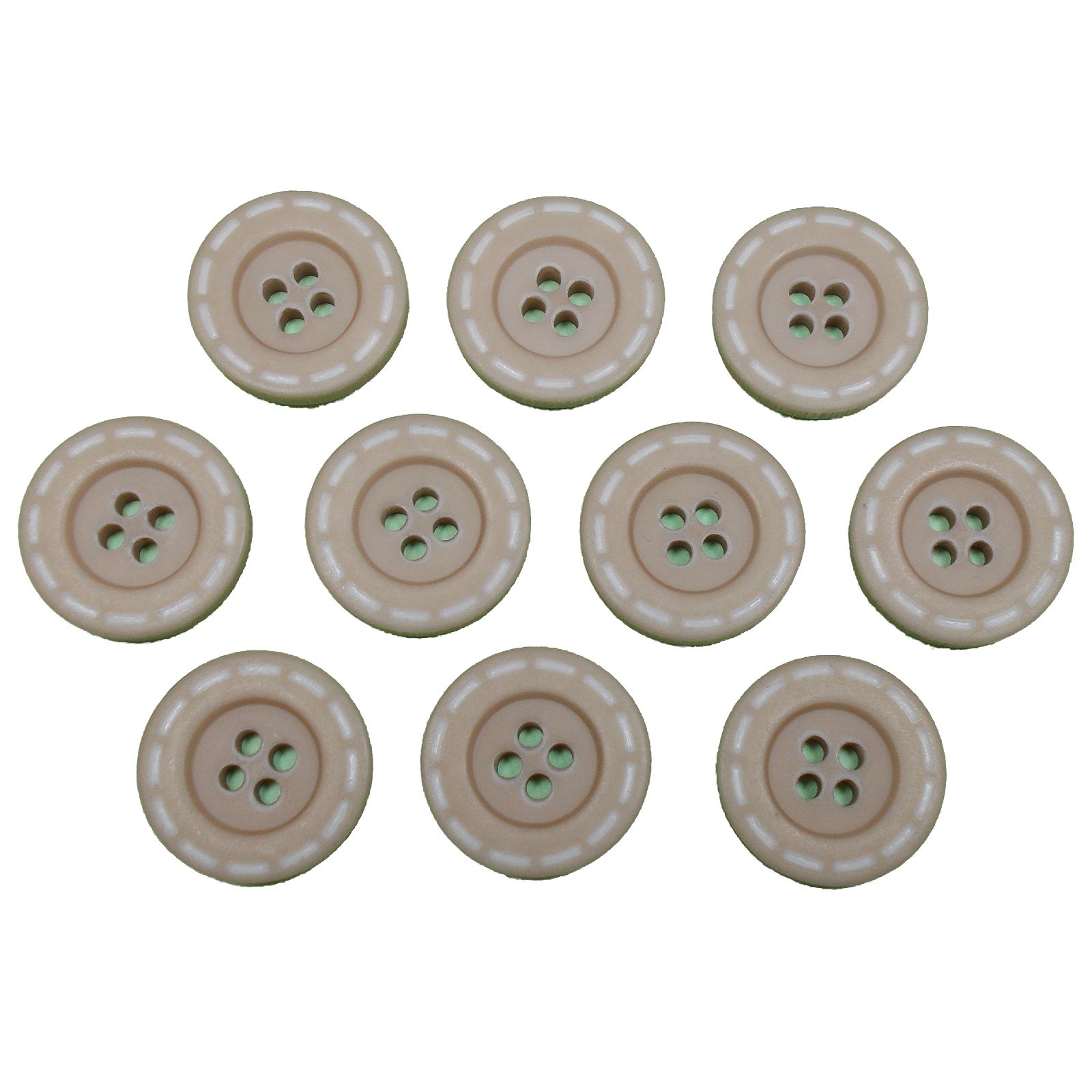 Push The Button Light Brown Stitched Edge Effect Four Hole Buttons 17Mm Pack Of 10 (Light Brown)