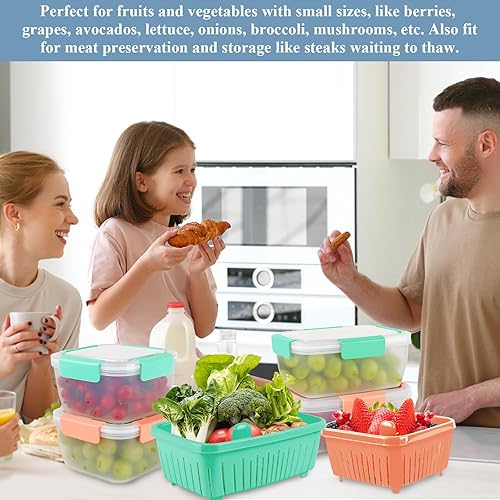 Miniatura 5 de Contenedor de almacenamiento de frutas Berry Keeper de 50 onzas para refrigerador, recipientes de alimentos frescos con coladores de drenaje
