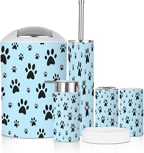 Miniatura 13 de Bathroom Accessory Set 6PCS 70s Retro Vintage Mid Century Modern Seamless Trash Can, Soap Dispenser, Toothbrush Holder, Toothbrush Cup, Toilet Brush