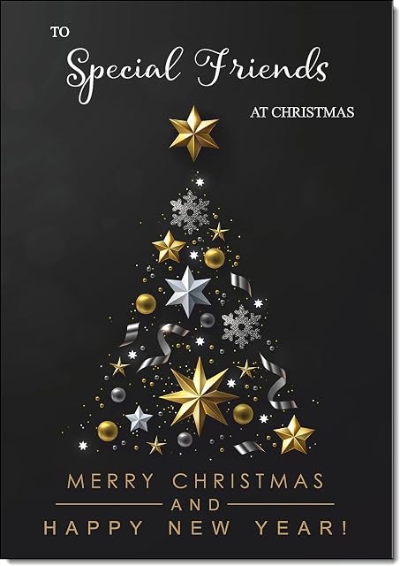 doodlecards Special Friends Christmas Card Black Abstract Christmas Tree Medium Size with Plain Red Envelope