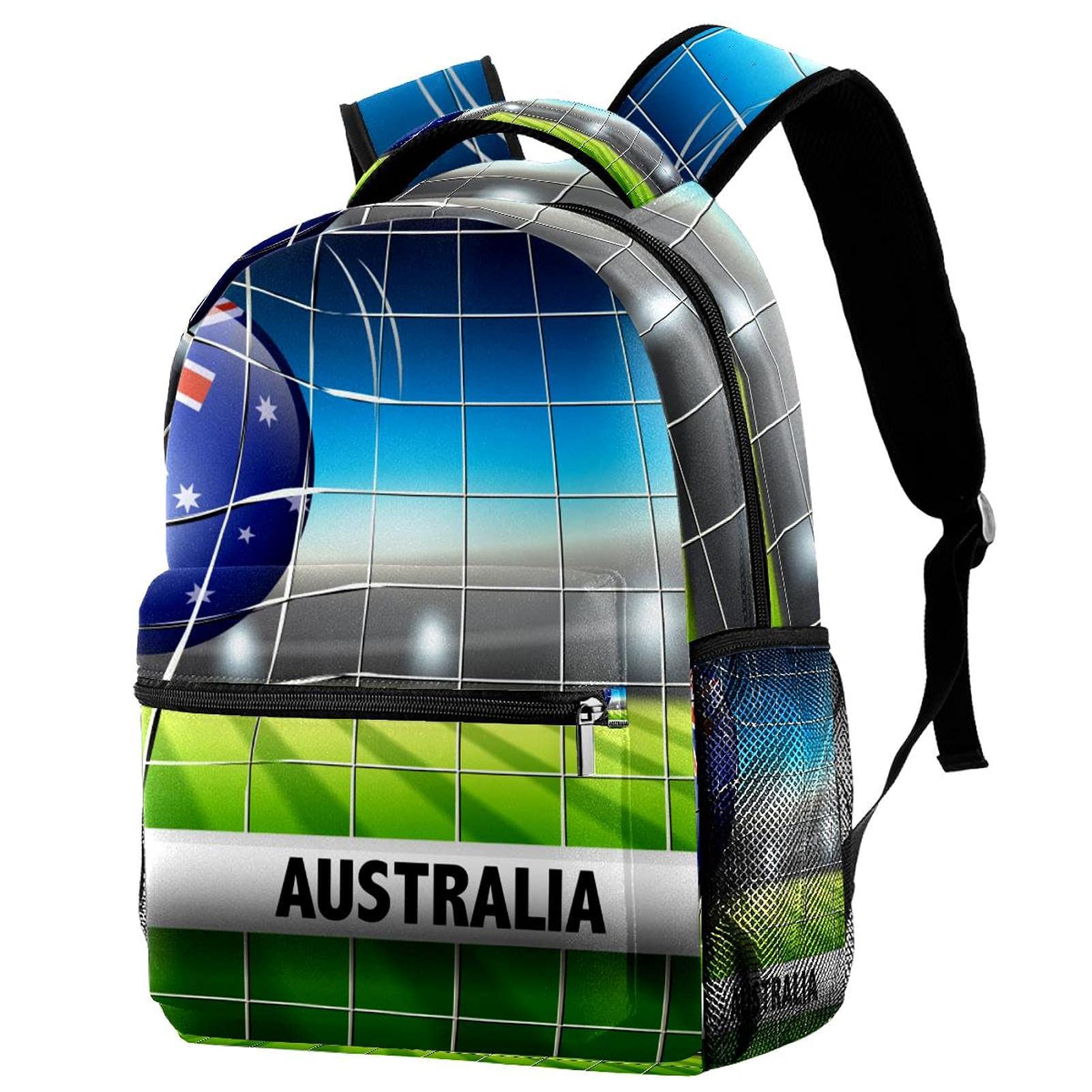 Cute Light Weight Australia Soccer Ball In Net Printing Backpacks Daypacks Bags with Pockets for Teen Girls Boys 11.5x8x16 IN