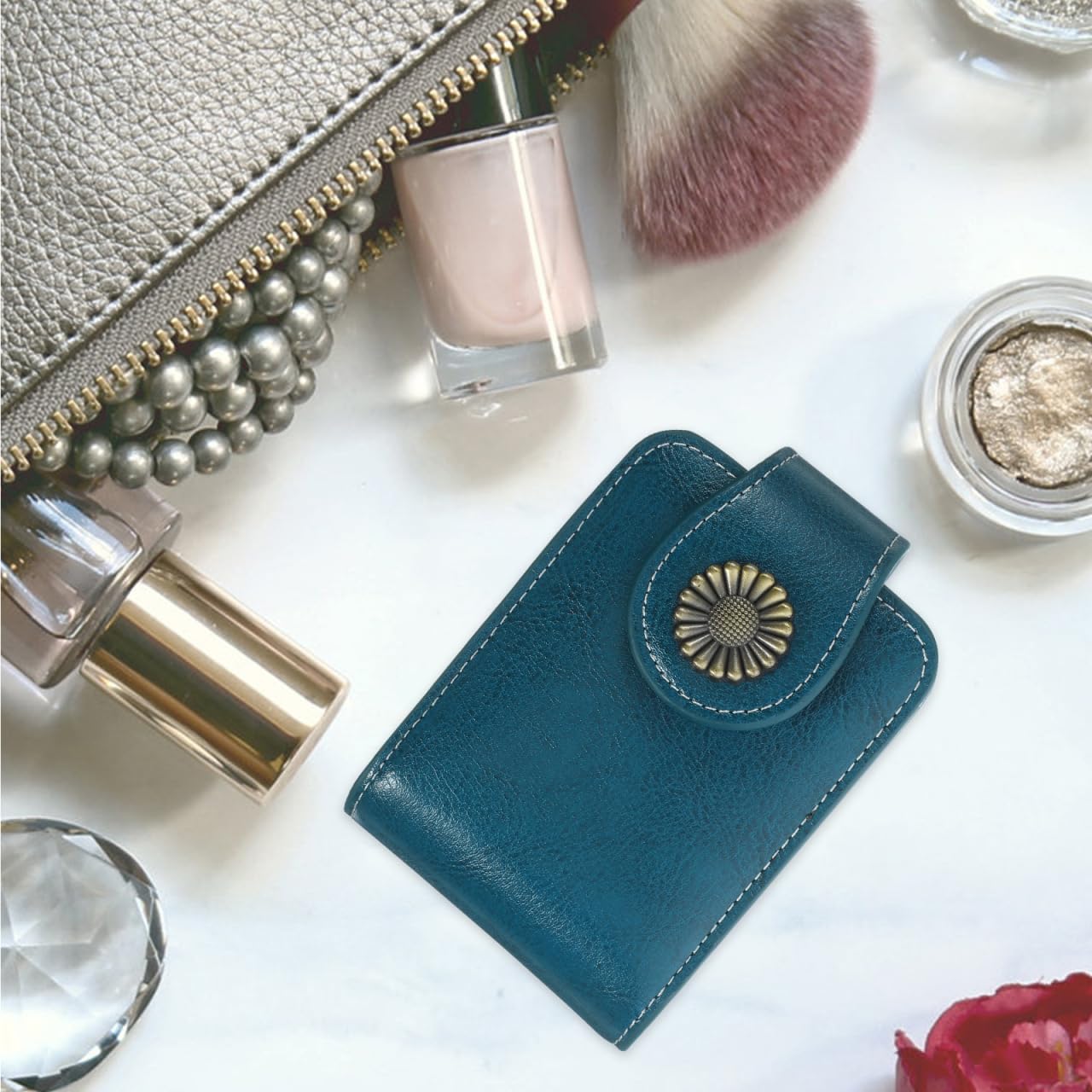 POPETPOP Lipstick Bag with Mirror Portable Pu Leather Makeup Case Mini Cosmetic Organizer for Women Travel Parties Weddings 4.3X3.1X1.2 Inch - Image 4