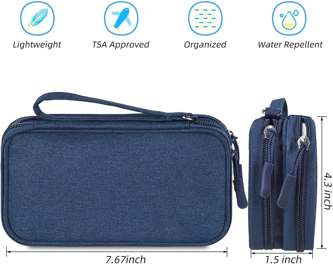 Electronic Organizer Bag, Portable Double-Layers Cable Organizer Case Pouch Electronic Accessories All-in-One Storage Bag for Hard Drive, Cable, Power Adapter, iPhone, Mouse, Cosmetics, Navy Blue : Electronics