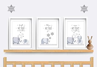 Elephant Nursery wall art, Set of 3 Baby Nursery prints, First we had each other, then we had you, Grey nursery art, Elephant nursery print,