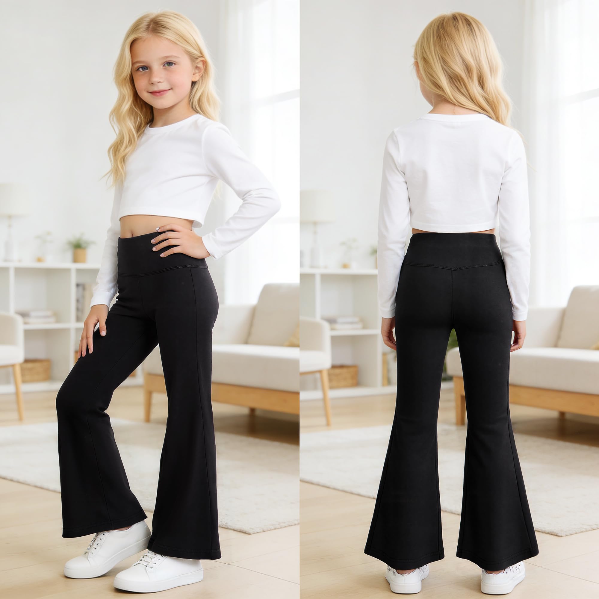 Leggings Flare per Ragazze, 2 Paia, Bambina Comodi Svasati a Vita Alta Pantaloni, Elasticizzati Largo Pantaloni a Zampa Legging Bambini Sportivi Danza Abbigliamento 7-14 Anni