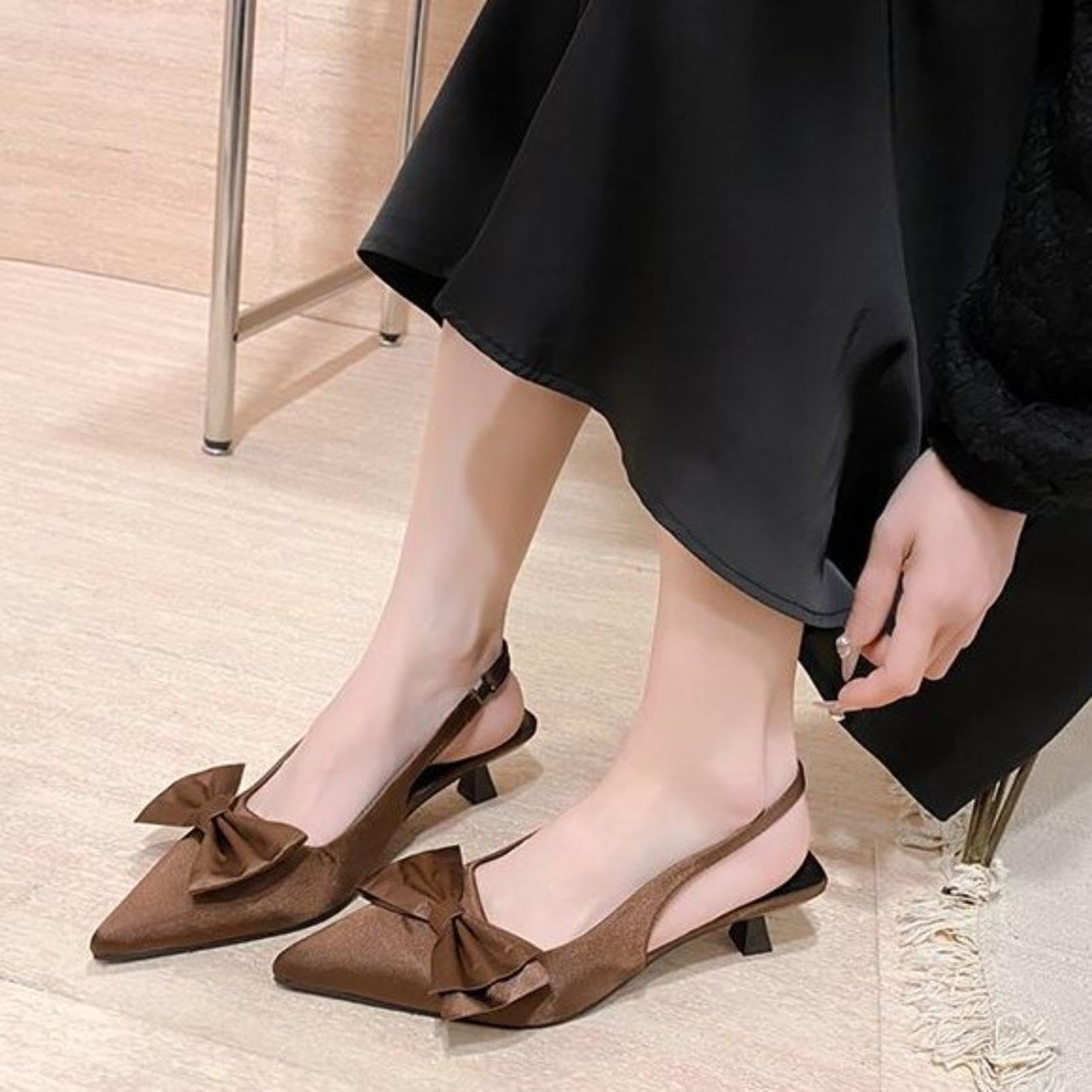 Generico Décolleté Donna Slingback a Punta con Fiocco e Tacco Basso