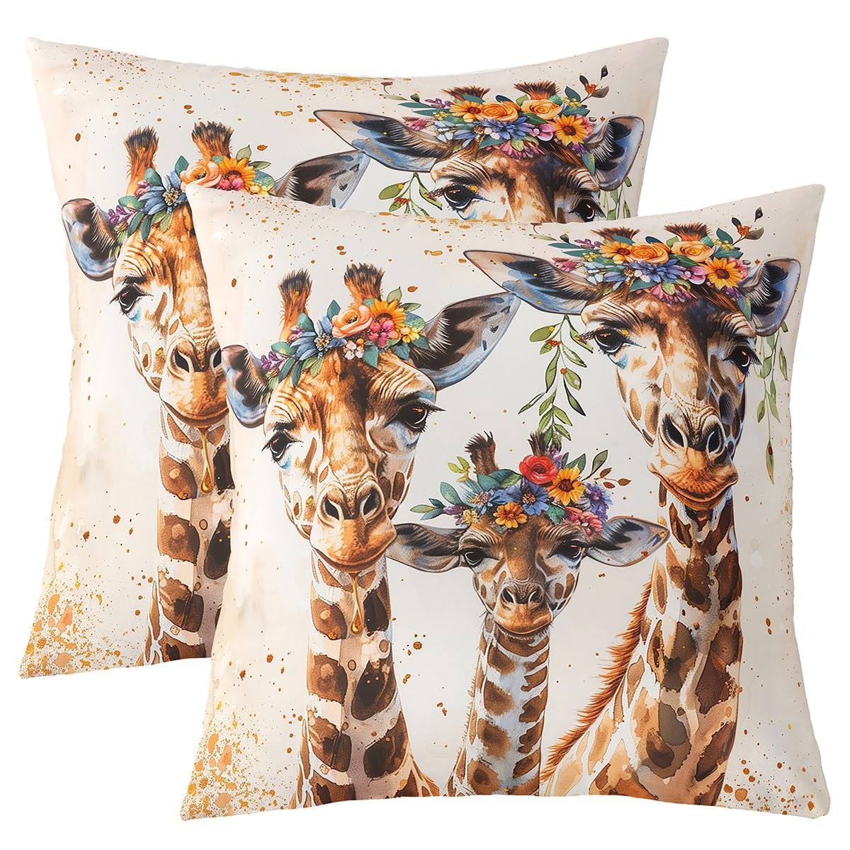 Feelyou Giraffe Family Pillow Covers for Home Sofa Bed Couch Animal Throw Pillow Covers for Kids Boys Girls Cartoon Giraffe Cushion Covers Spring