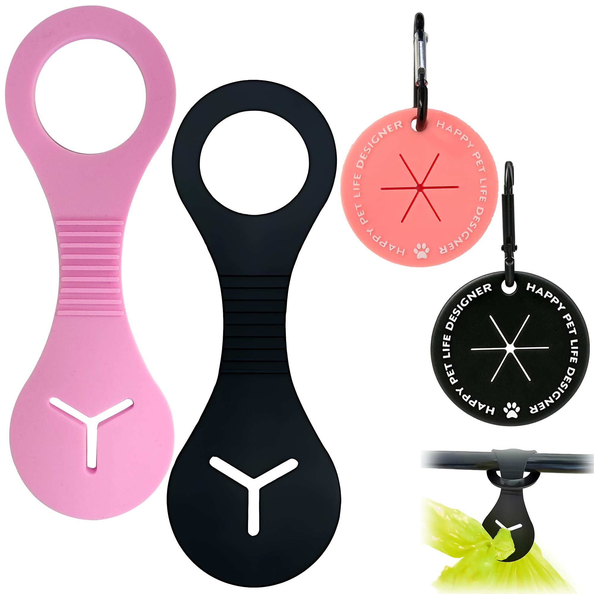 4-Pack Dog Poop Holder, Poop Bag Holder for Dogs Lead, Hands Free Dog Waste Holder, Silicone Leash Waste Bag Clip, Dog Walking Accessory, Dogs Poo Bag Holder
