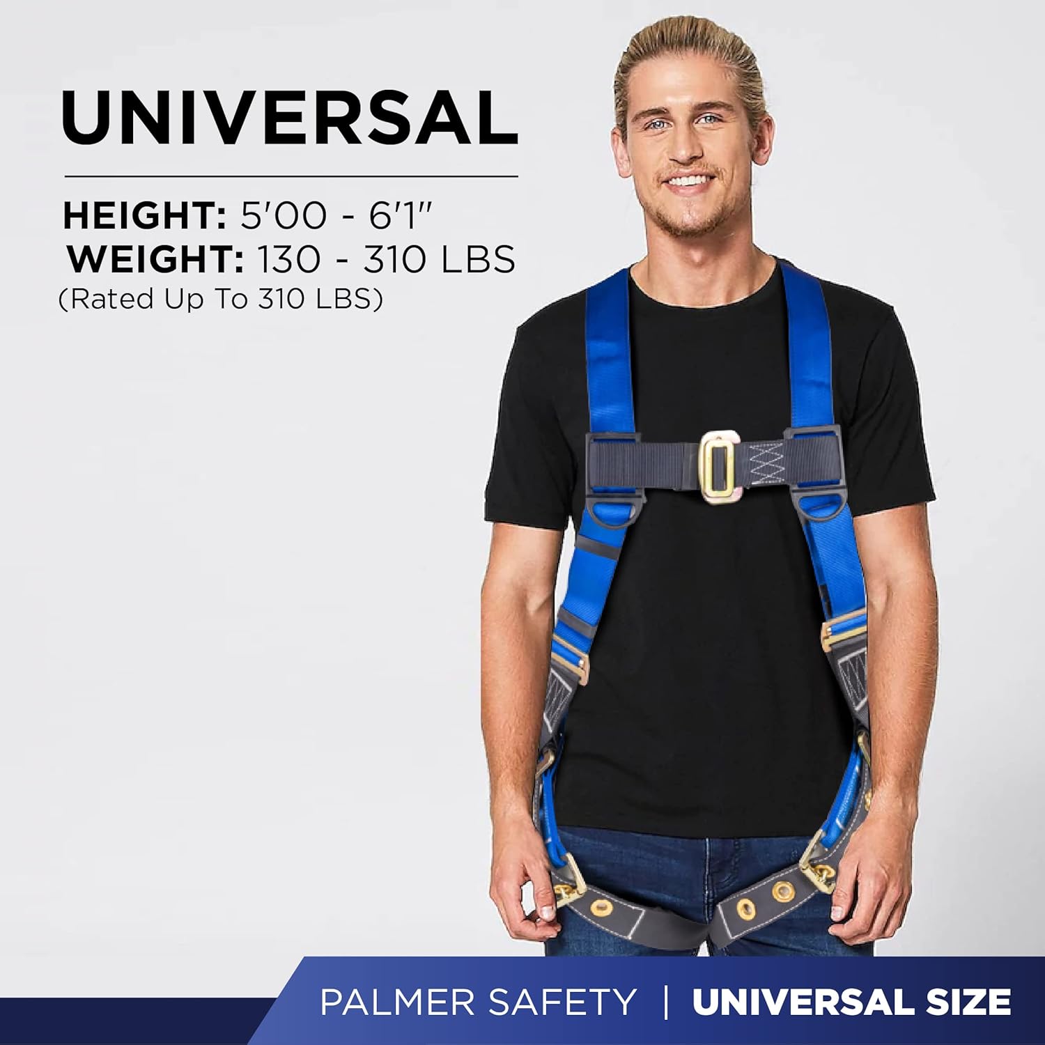 Palmer Safety Full Body Harness 5pt Adjustment, 3D-Ring, Grommet Legs, and Fall Indicators