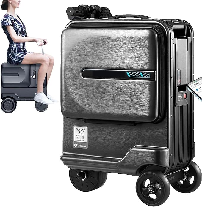 SSQUZA Maleta Eléctrica Inteligente 20 Pulgadas con Batería 73,26 WH,Asiento Extraíble Y Funda Antipolvo,3 Velocidades,U.S*b Carga Externo,Batería Extraíble,3 velocidades,Carga Máxima 110Kg Black