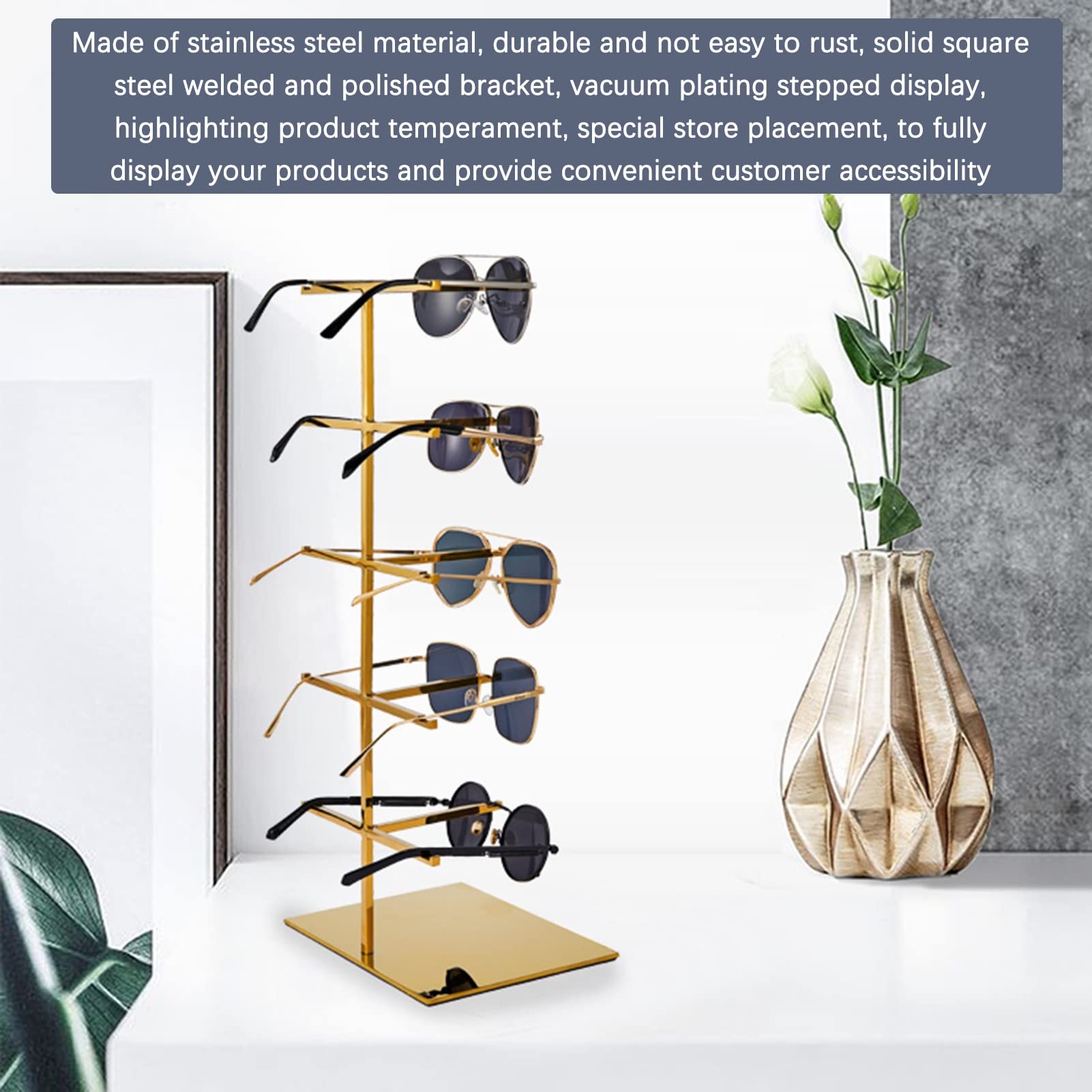 Expositor de Gafas de Sol de Acero Inoxidable: Elegante Organizador para el hogar, la Tienda, el Escritorio y la cómoda. Solución de Almacenamiento Que Ahorra Espacio para tu colección de ga