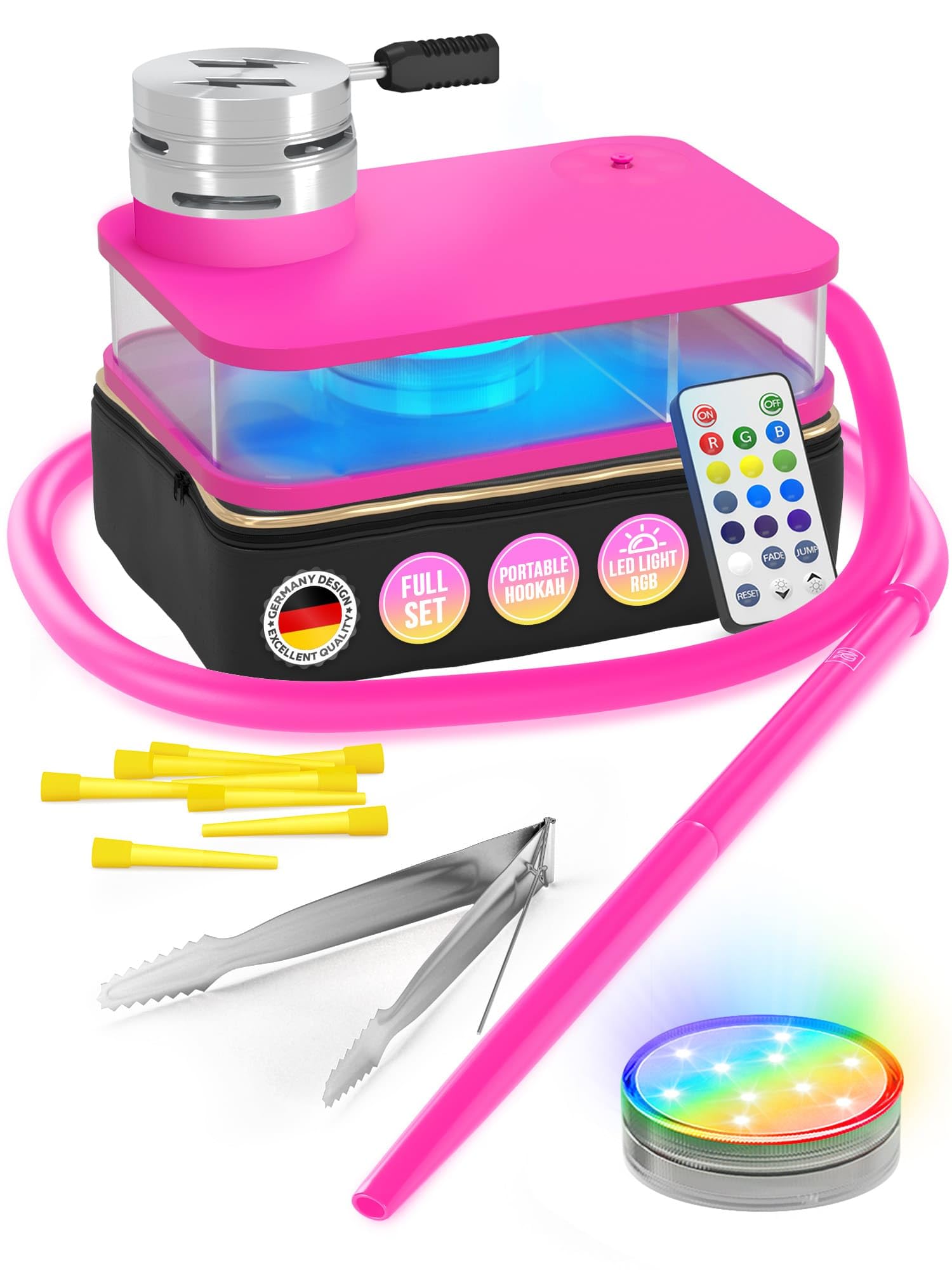 Pink Hookah Set With Everything - Premium Pink Hookah Set And Bag For Travel Flat Hookah Box Hookah Set With Charcoal Holder & Coal Cover- Travel Hookah Set With Everything by M. ROSENFELD