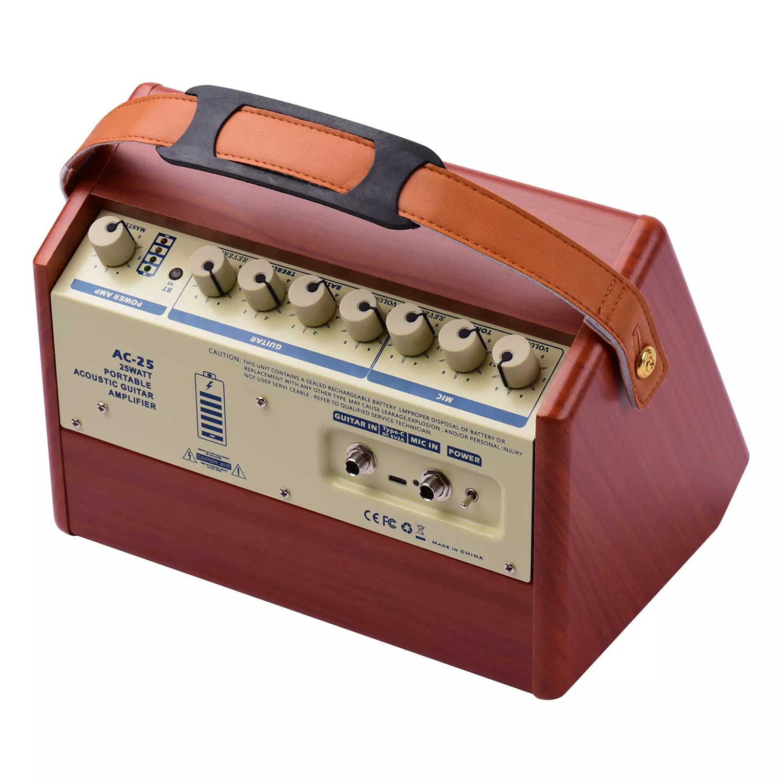 Btuty - Amplificatore per Chitarra Acustica da 25 W Ricaricabile Altoparlante Wireless BT, Controllo Indipendente del Riverbero, del Volume del tono dei Bassi e degli acuti con Ingresso