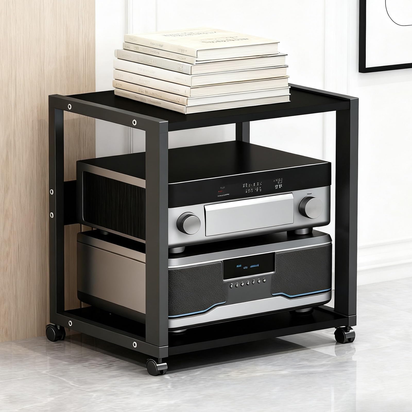 Mueble HiFi Rack Rodante A 2/3 Niveles, Soporte Multimedia AV con Estantes Ajustables, Soporte Estéreo De Alta Resistencia para Tocadiscos, Amplificador Y Cine En(Style 1)