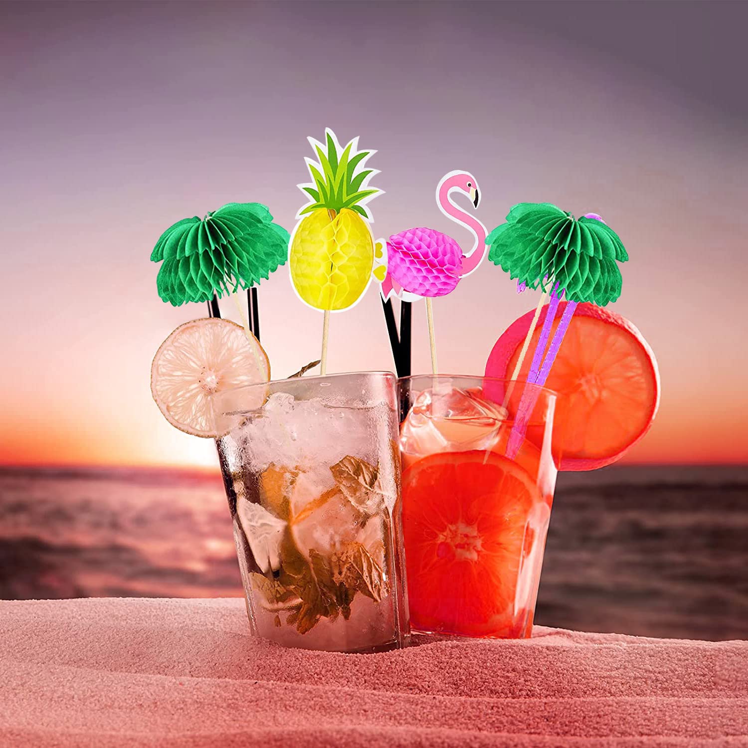 70 Piezas Sombrillas de Cócteles Decoraciones de Fiesta de Cócteles Palillos de Panal y Piña Flamenco 3D para Cóctel Bebidas Tropicales Decoración de Fiesta de Cumpleaños Etc