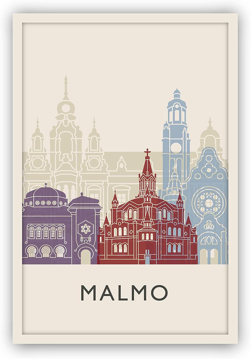 Malmo Illustration Poster, Malmo Sweden Skyline Poster Cityscape and Landmark Print, Malmo Home Wall Art, Office Wall Decor - 12x18