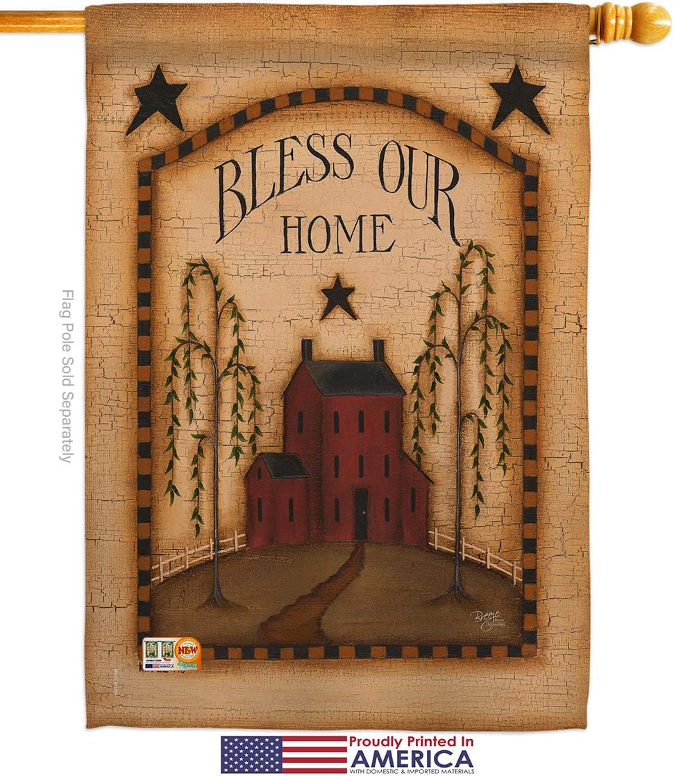 Classic Bless Our Home House Flag Country Living Primitive Farm Western Barn American Rustic Cowboy Rural Ranch Small Decorative Gift Yard Banner Made In USA 28 X 40
