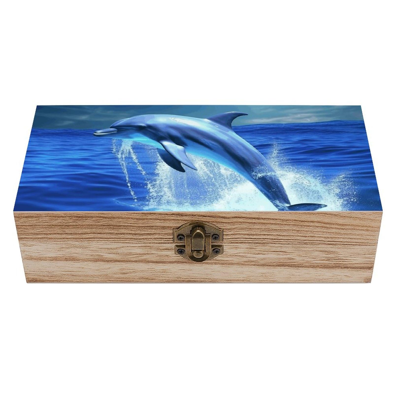Boîte en bois bleu océan dauphin coffret cadeau idéal pour ranger vos souvenirs