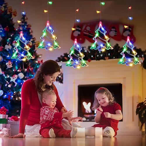 Miniatura 10 de Decoración de luces de copo de nieve de Navidad, control remoto de 5.3 pies y tiempo, 8 modos de luz con pilas, 112 luces LED blancas para cortina