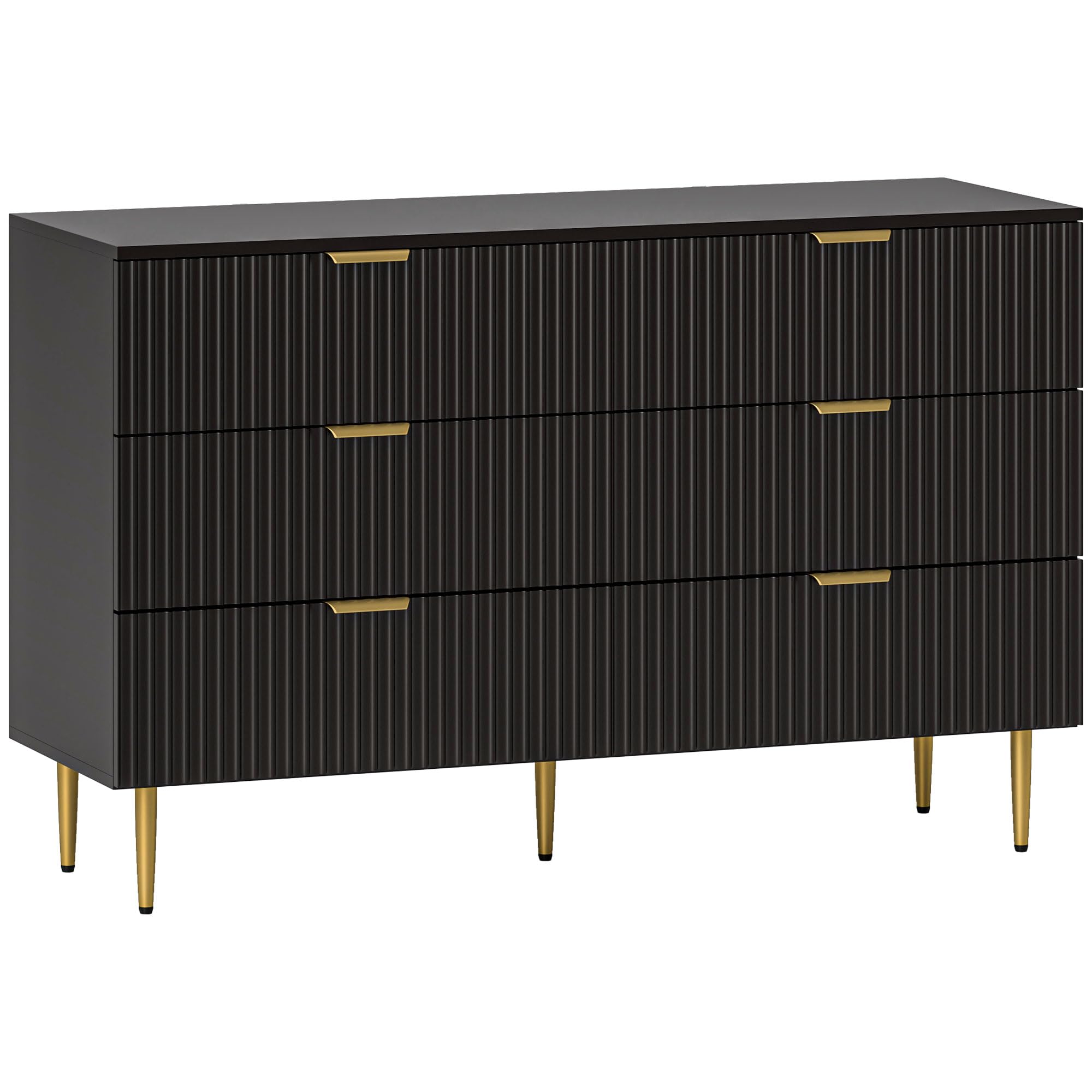 HOMCOM Commode 6 tiroirs Commode Chambre Meuble de Rangement Moderne avec poignées et Pieds dorés, pour Chambre à Coucher, Salon, dim. 120 x 40 x 76,5 cm, Noir