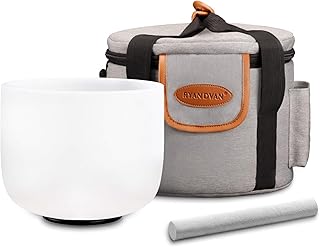 Ryan Dvan 10” E Note Frosted Solar Plexus Chakra Crystal Singing Bowl with Free Padded Carrying Case and Suede Striker & ...