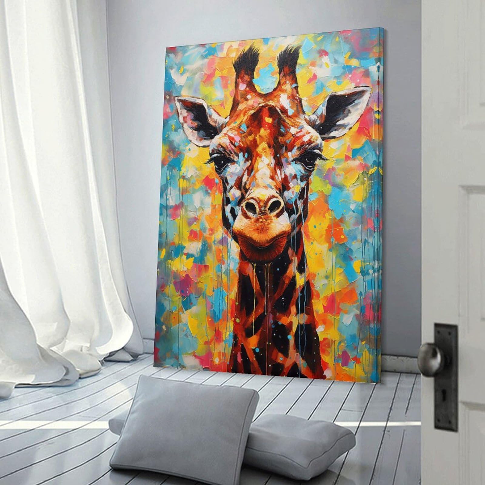 Junmoney Giraffe Abstract Painting Home Decor Wall Art 16x24inch(40x60cm), for Living Room, Lounge Or Sitting Room, A Home Accent with Warm Character