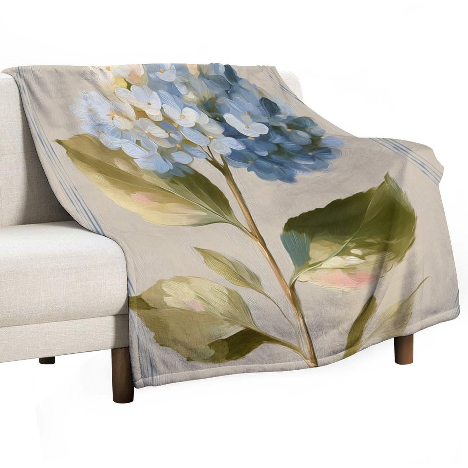 Jubonexis Blue Hydrangea Branch on Light Neutral Anti Pilling Throw Blankets Cozy Durable Blanket for Bedroom Living Rooms Couch Sofa Bed 130x150cm(50x60in)