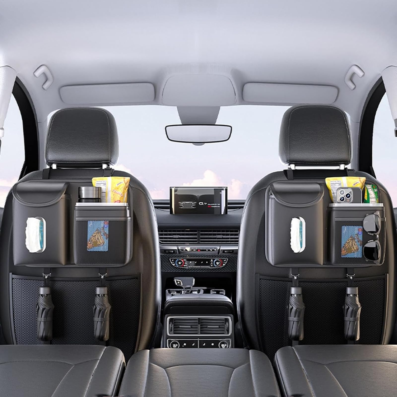 Genérico Organizador Asiento Trasero Coche para Skoda Rapid 2013-2021, Universal Cuero Bolsa Almacenamiento Impermeable Viajes para Botellas Juguetes Pañuelos