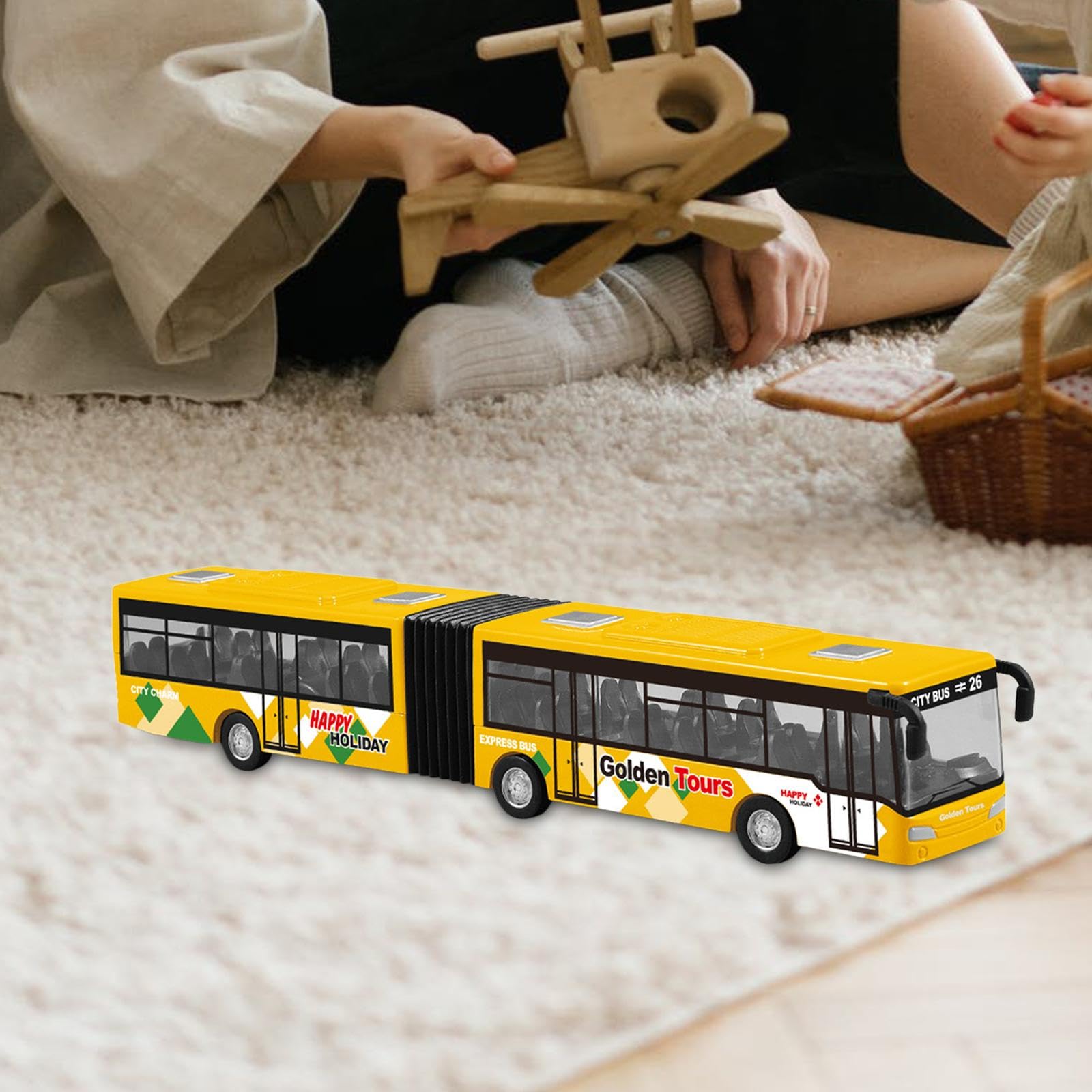 Pull Back Gelenkbus Diecast Fahrzeug Aus Metall mit Detailgetreuen Sitzen für Kinder für Sammeln Dekoration Rollenspiele, Orange