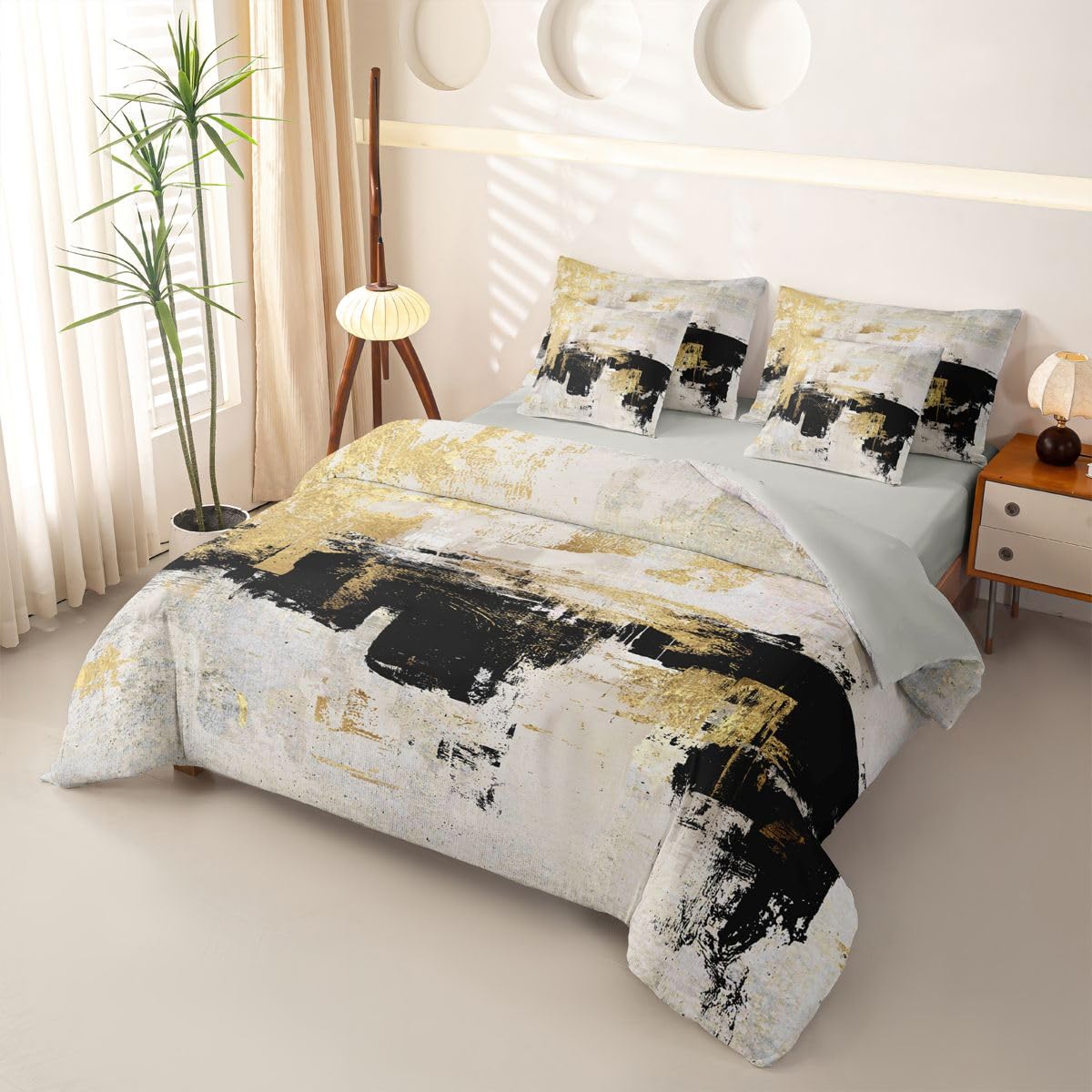 Loussiesd Funda de edredón de lujo para niños, 7 piezas, color negro y