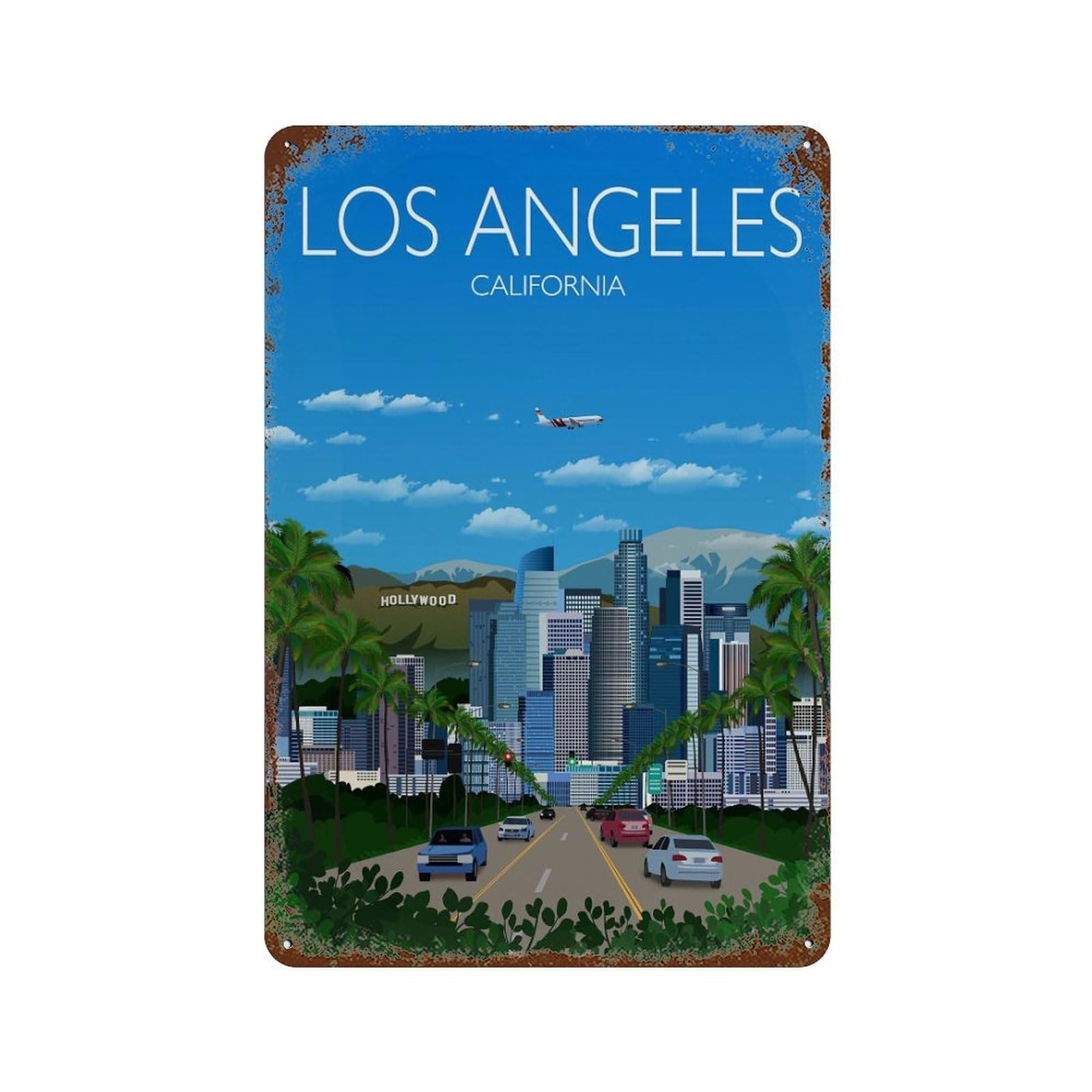 xiaoxiaoshen Travel of Los Angeles City California USA Cityscape Wall Decor Art Metal Tin Poster Modern Home Decor Art Home Bar Shop Decorations Vintage Sign 30x20cm