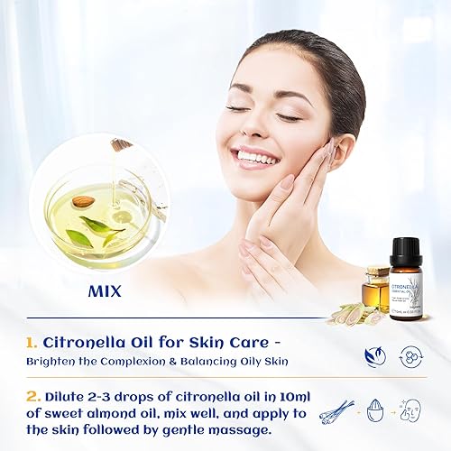 Miniatura 4 de HIQILI - Aceite esencial de citronela, 100% puro grado terapéutico orgánico para difusor, cuidado de la piel, masaje-10ml