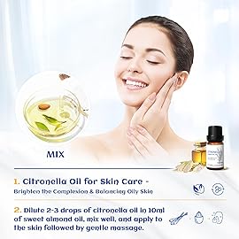 HIQILI 0.33 Fl Oz Citronella Oil for Homemade Sprays, Add to Diffuser, 100% Pure and Natural Undiluted, Portable - 10ml