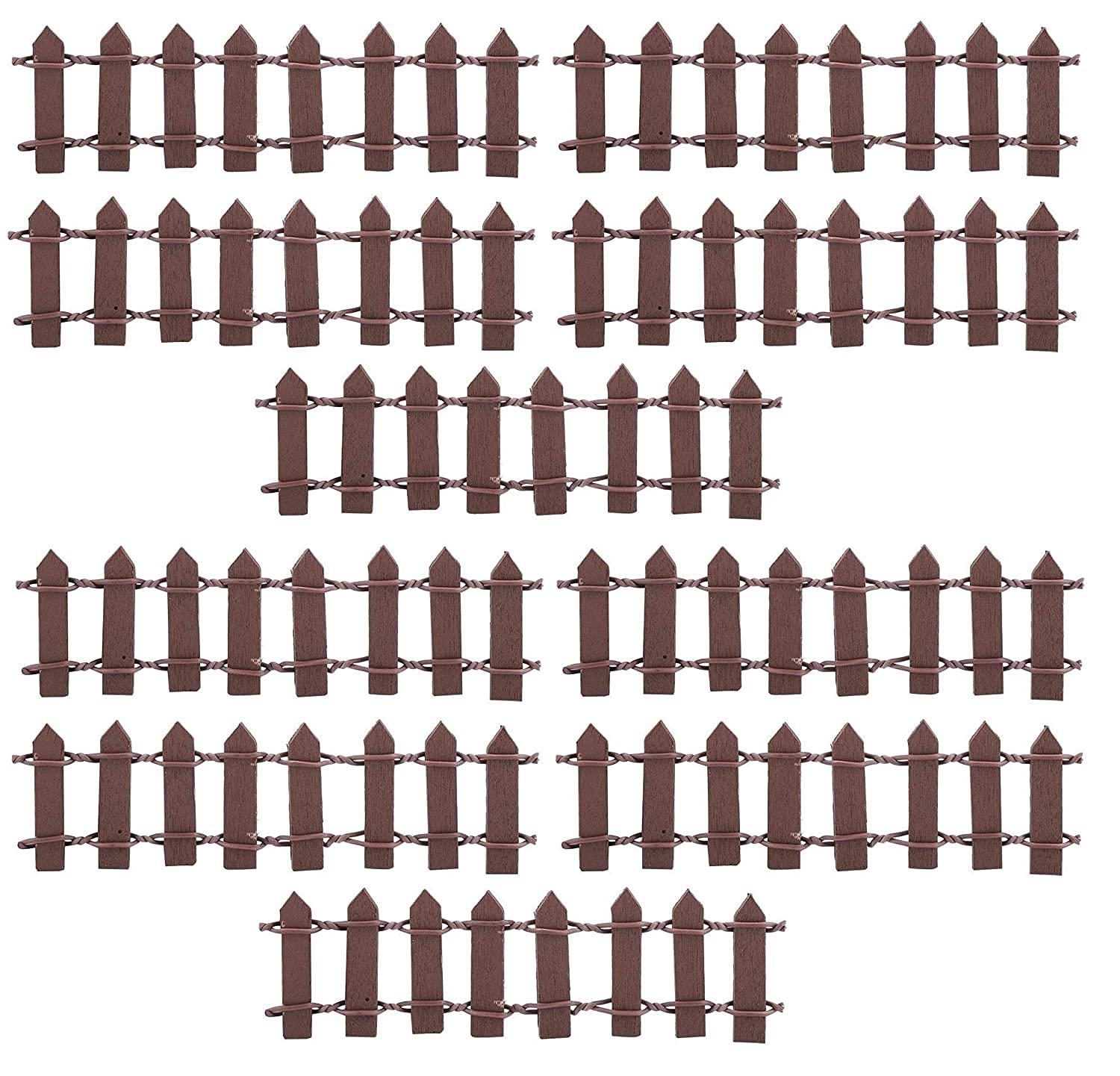 Chocozone Pack of 12 Garden Miniature Fence Landscape Decoration (Brown) - 10cm x 3cm