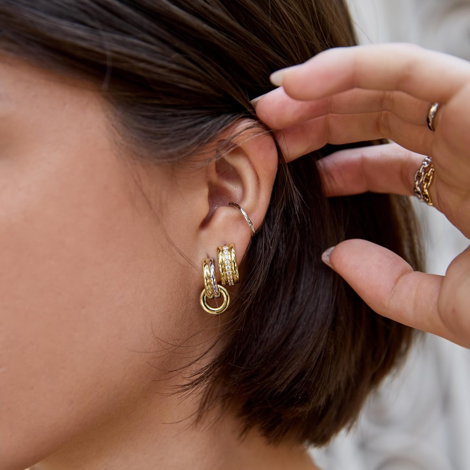 Ana Luisa Asher Small Huggie Hoop Earrings for Women - 14K Gold Plated, Silver Rhodium Plated and Two Tone Styles - Hypoallergenic, Tarnish-Free - Ana Luisa Jewelry - Stylish Gold Hoop Earrings - Image 5