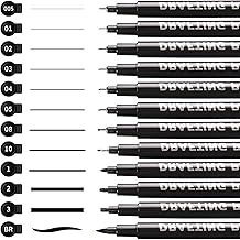 CRESZZLE Feutre noir, stylo feutre pointe fine, ensemble de 12 stylos de dessin professionnels, encre sans acide, résistants à la saleté, à la lumière. Idéal pour les enfants, les artistes