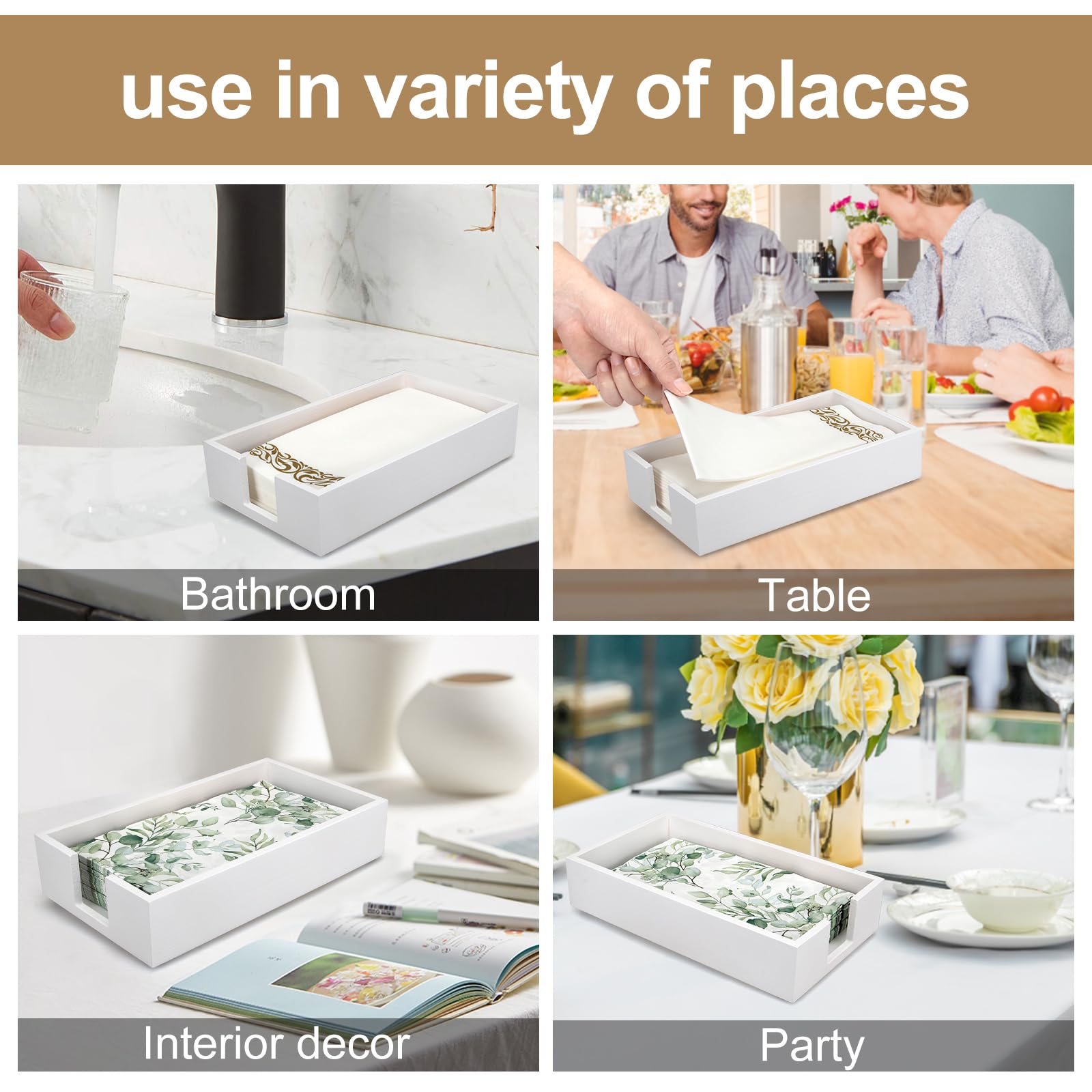 Soporte para toallas de papel para invitados para baño, bandeja plana para servilletas, bandeja de madera blanca para mesa, encimera, servilletero moderno, cesta dispensador de toallas de cocina,