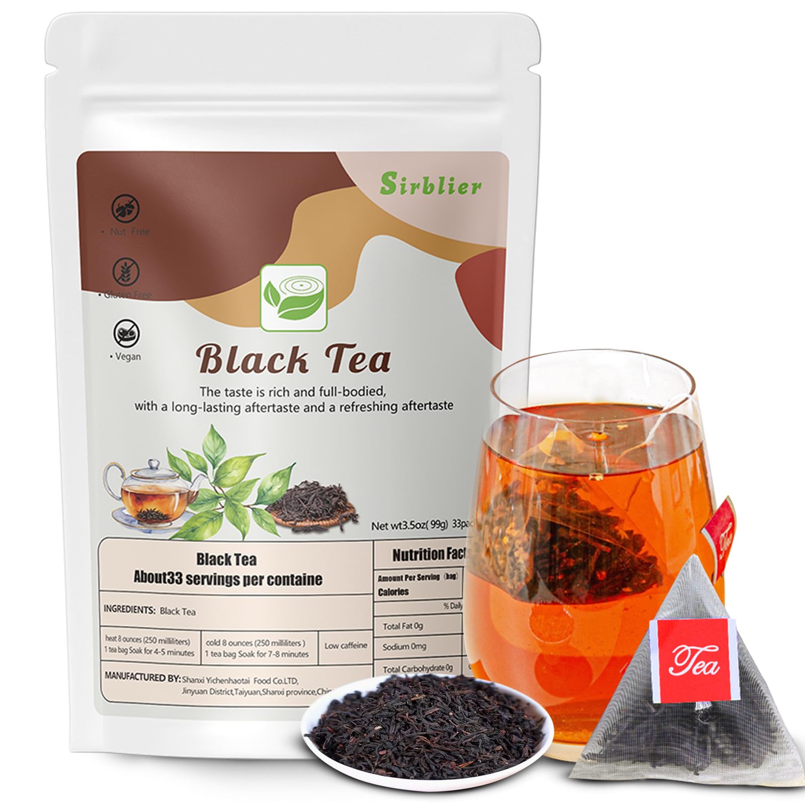 Black Tea Pyramid Tea Bags 33 Count (Pack) Pure Tea Exotic Tea Bags Individually Wrapped leaf Bags - Hot and Cold Brew Adult Convenient Disposable Tea Beverage - for Family size